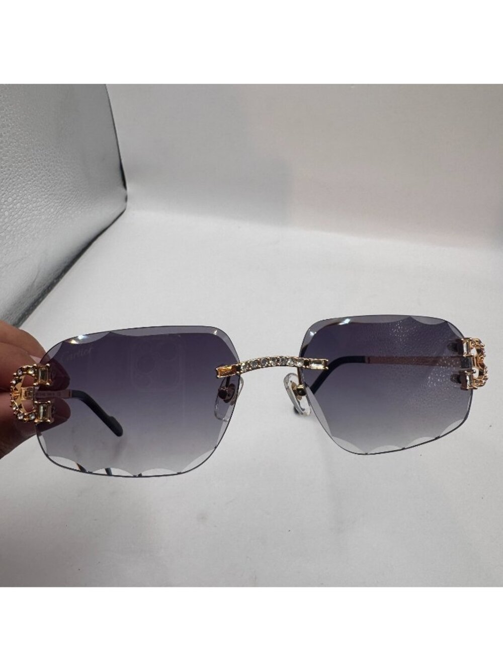 Blue Tint Cartier Buffs Sunglasses Diamond Frames